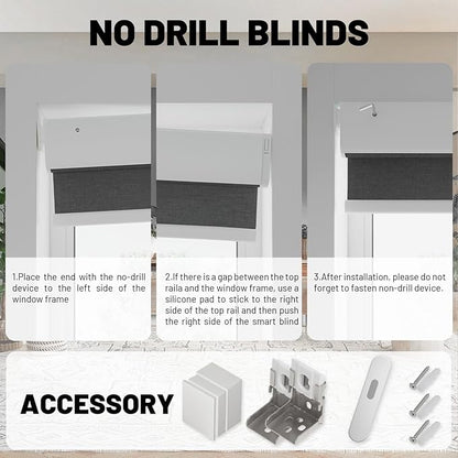 Motorized Blinds with Remote, Blackout No Drill Cordless Smart Roller Shades, Automatic Blinds for Windows, Black,30" W x 72" H