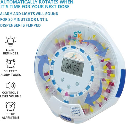 28-Day Smart WiFi Automatic Pill Dispenser w/Sound & Light & App Alerts for Elderly & Alzheimer’s Care, Up to 9 Alarms/Day, Medication Organizer with Lock for Prescriptions & More, Clear
