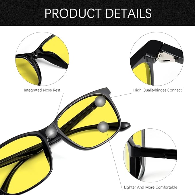 Night Vision Driving Glasses for Women & Men - Anti Glare Blue Light Blocking Computer Glasses with HD Clarity, UV400 Protection | Nighttime Safety Eyewear for Screen Use & Road Travel