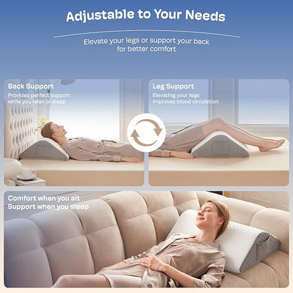 Triangle Wedge Pillow, Wedge Pillow for Acid Reflux, Back Pain Relief, Cooling Memory Foam Top, Bed Wedge Pillows for Headboard, Sleeping, Snoring, Back Support, After Surgery.