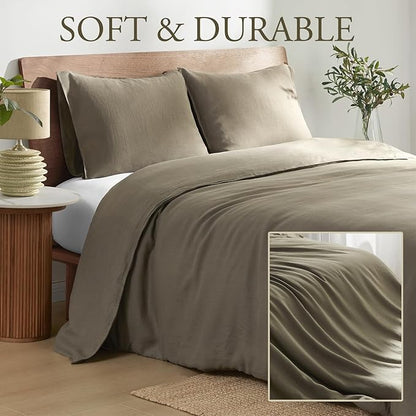 DAPU 100% Linen Duvet Cover Set - Pure Natural French Flax Linen with Corner Ties and Zipper Closure Soft Breathable Durable for Hot Sleepers 1 Duvet Cover 2 Pillowcases (Forest Green, King)