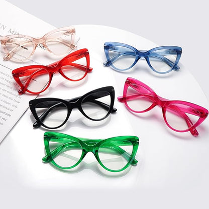 6 Pack Fashion Cat Eye Reading Glasses for Women Blue Light Blocking Oversized Spring Hinges Computer Readers