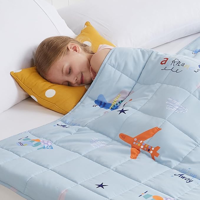 HOSUKKO Weighted Blanket - 7 lbs Blue Airplane Heavy Blanket - Breathable Blanket(41 * 60 inches, 7 lbs)