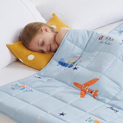 HOSUKKO Weighted Blanket - 10 lbs Blue Airplane Heavy Blanket - Breathable Blanket(41 * 60 inches, 10 lbs)