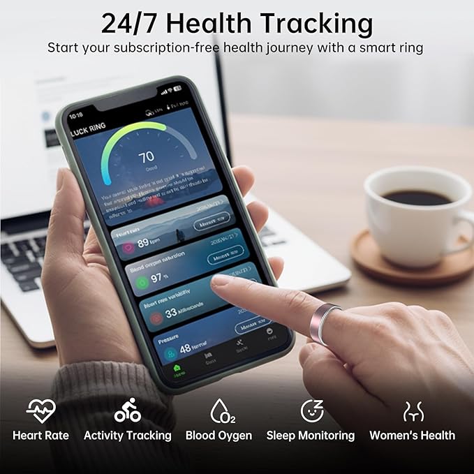 Smart Ring for Women & Men, Fitness Tracker Ring with Heart Rate Monitor, HRV, Sleep Tracking, No Subscription Fee, 10ATM Waterproof Activity Ring for iOS & Android (Matte Pink, #7)
