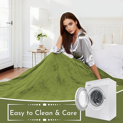 Electric Heated Blanket 84"x90" Queen Size Flannel Heated Blanket, Cozy & Warm for All Night, 5 Heat Settings & 10 Hours Auto Off, Machine Washable, Light Grass Green