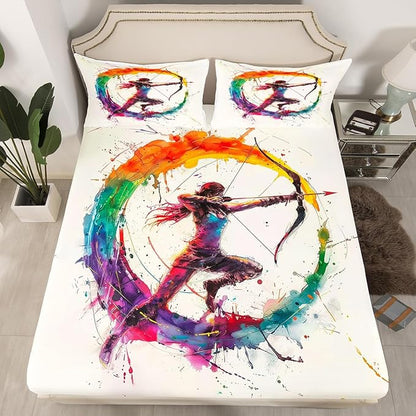 Manfei Archery Fitted Sheet Twin Size, Sports Gaming Theme Bedding Set 2pcs, Modern Archery Athletes Bed Cover with 1 Pillowcase, Kids Boys Teen Adult Room Decor, Soft Bedding(No Top Sheet)