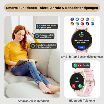 Smart Watch for Women, Built-in Alexa, GPS, HRV, VO2 Max, Blood Oxygen, Sleep & Stress Monitor, Compass, Altimeter, 1.32" AMOLED, Fitness & Women’s Health, Waterproof, iPhone Compatible, Notification