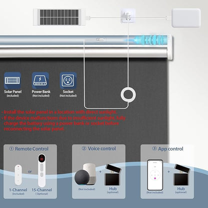 Motorized Blinds with Remote, Smart Blinds with Solar Panel, Thermal Blackout Electric Blinds, Automatic Blinds for Windows Compatible with Alexa, Black-29 x72