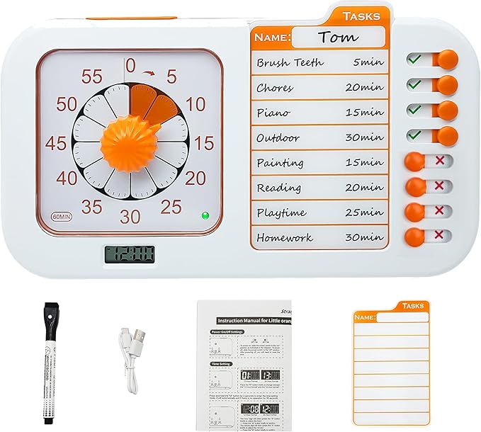 Task Timer, Timer for Kids, Students and Adults. with to-do List Card, Planning for Daily Chore, Schedules, School Classroom, Homework. Silent and Efficient Time Management Tool.