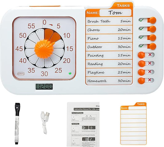 Task Timer, Timer for Kids, Students and Adults. with to-do List Card, Planning for Daily Chore, Schedules, School Classroom, Homework. Silent and Efficient Time Management Tool.