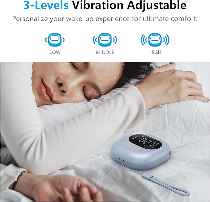 Mesqool Vibrating Alarm Clock for Heavy Sleepers, Battery Operated Rechargeable Bed Shaker Under Pillow, Wireless,Vibration Adjustable, Dual Alarms, Travel Portable Digital Clock for Hearing-impaired