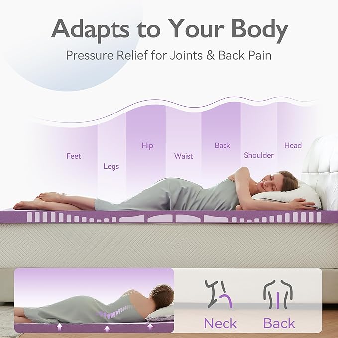 BDEUS 3 inch Queen Mattress Topper, Cooling Gel Memory Foam Bed Topper for Pressure Relief and Back Pain, CertiPUR-US