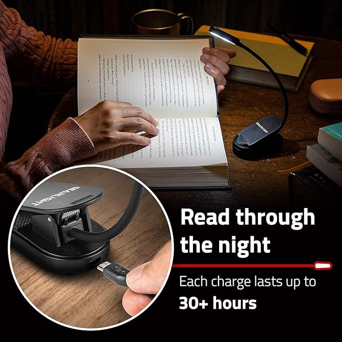 GearLight Rechargeable Book Light for Reading in Bed - Adjustable LED Clip-on Lamp with 3 Light Modes - Rechargeable, Flexible Neck Reading Light for Books, Laptops, and More - Black - (Pack of 2)