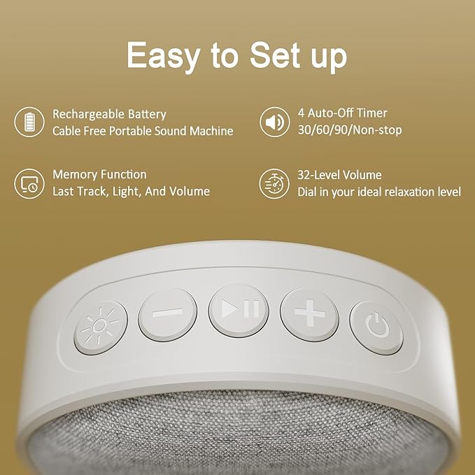 Hotmoon Portable White Noise Sound Machine 12 Soothing Sounds | Omini SE | 8 Night Light Colors | 4 Timers | Powerful Battery | Memory Function | for Home, Travel, Nursery Gift for New Mom & Baby
