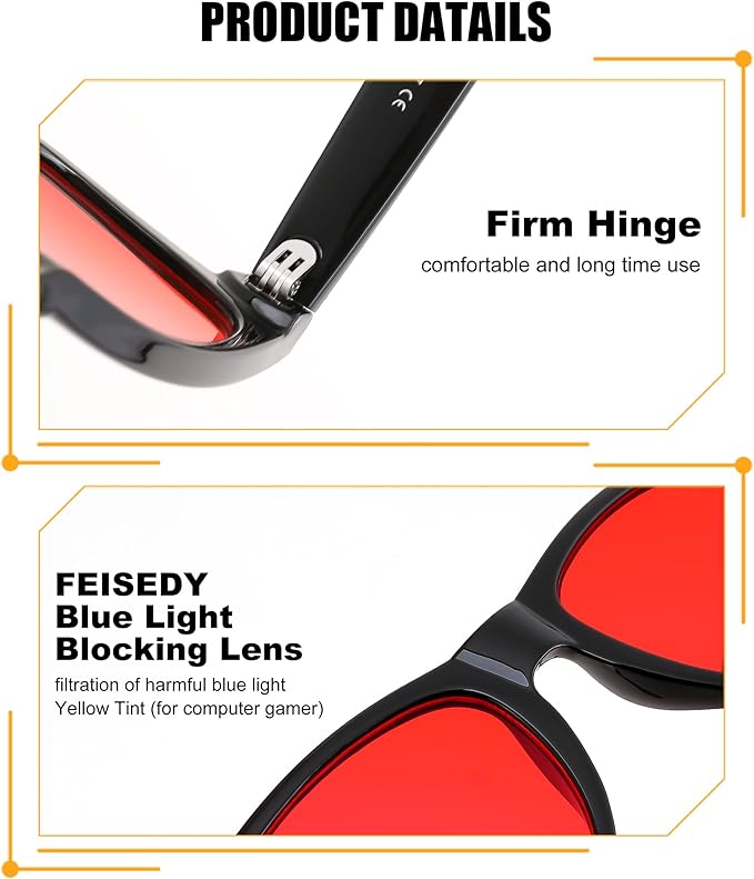 FEISEDY Sleep Blue Light Glasses for Woman Men 99.9% Computer Gaming Red Lens Eyeglasses Reduce Eyestrain G2835