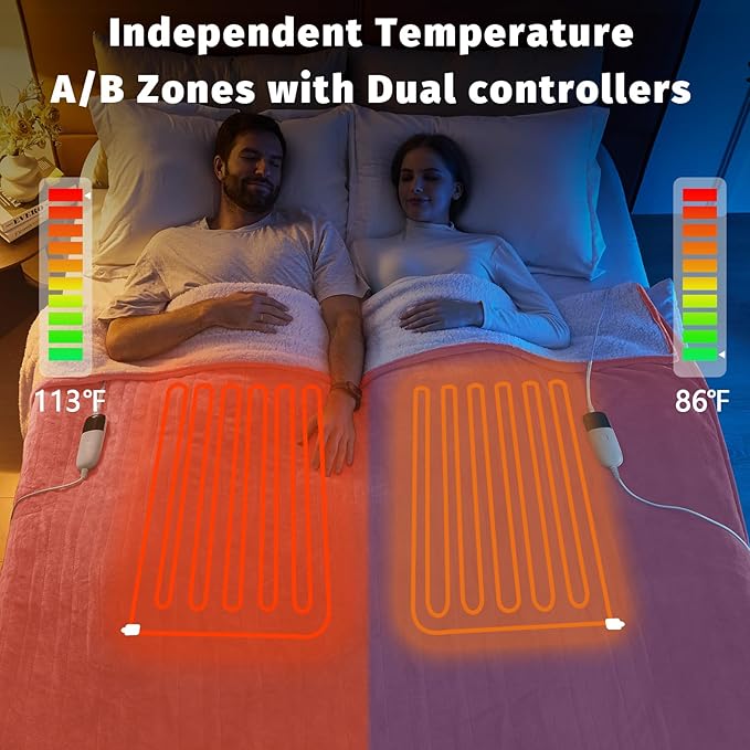 Heated Electric Blanket Queen Size - 84" x 90" Heating Blanket with Dual Control, 10 Heating Levels & 8 Hours Auto Off, Soft Warm Flannel Blanket, Christmas Birthday Gifts for Senior Grandma