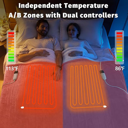 Heated Electric Blanket Queen Size - 84" x 90" Heating Blanket with Dual Control, 10 Heating Levels & 8 Hours Auto Off, Soft Warm Flannel Blanket, Christmas Birthday Gifts for Senior Grandma