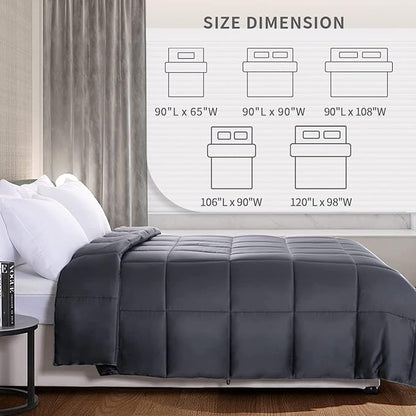 NEXHOME PRO Lightweight Cooling Comforter Twin,Organic Natural Viscose from Bamboo Duvet Insert Dark Grey Down Alternative Summer Bedding Blanket Cool for Hot Sleepers,8 Corner Tabs(65"x 90")