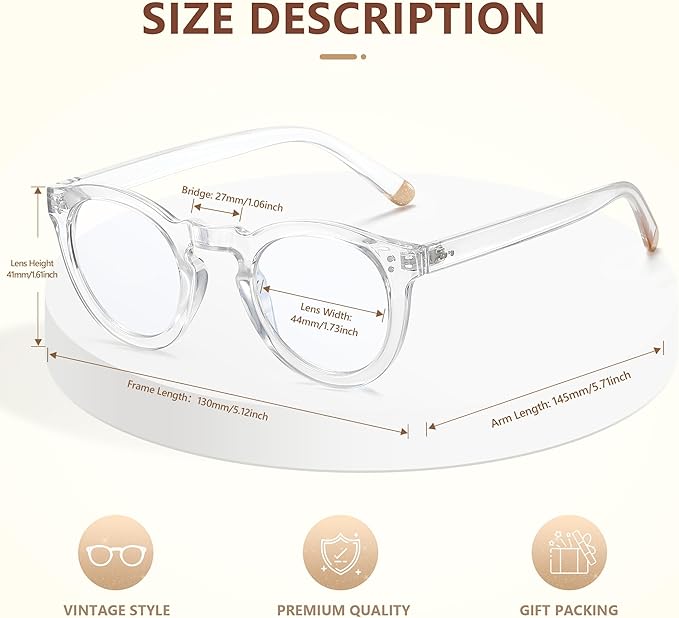 EASY READ Retro Round Blue Light Blocking Reading Glasses for Women,Anti UV Readers for Women with Spring Hinge
