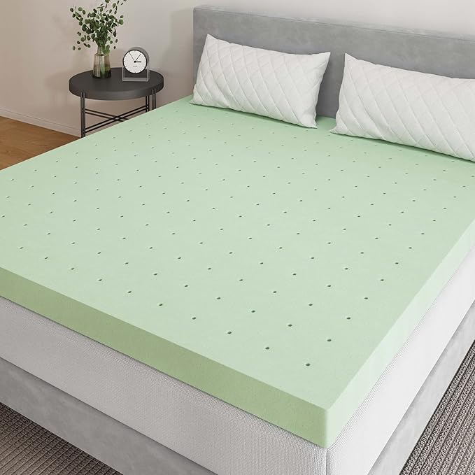 Novilla Mattress Topper Full, High Density 4 Inch Memory Foam Mattress Topper with Gel Infusion for Pressure-Relieving & Cooling, Medium Soft Full Size Mattress Topper, Airflow Design Green