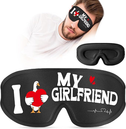 Funny 3D Zero Pressure Sleep Eye Mask for Men Women Side Sleeper, Adjustable Blackout Breathable Eye Masks for Travel Nap Night Sleep, Humorous Gift Stocking Stuffers (Love My Girlfriend)