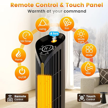 Auertech 28" Space Heater with Humidifier & LED Lights, 3 in 1 Electric Space Heater with 3D Flame, Oscillating Room Heaters with Eco Mode, 12H Timer, Space Heaters for Indoor Use Large Room, Bedroom