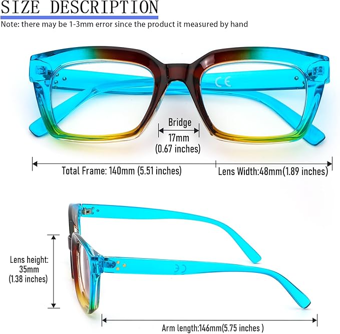 DXYXYO Reading Glasses 2.0 Women Blue Light Blocking, Oprah Style Square Oversized Computer Readers 3 Pack Retro Fashion, Blue+pink+brown
