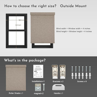 Persilux Blackout Roller Shades for Window Blinds,Cordless,Linen Fabric,Thermal Insulated Fabric UV Protection Shades for Home,Office,Bedroom,Door,Blackout-Light Brown,22 1/2" W X 72" H