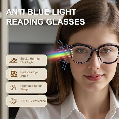 2Pack Reading Glasses for Men Women Blue Light Blocking with Spring Hinge, Blocking Readers Anti UV Ray Filter Eyeglasses(Black/Amber Tortoiseshell,2.5