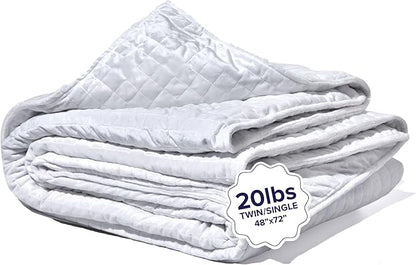 Gravity Weighted Blankets for Adults, 20lbs White (48" x 72", Twin/Single) - Heavy Comfort Cotton Blanket with Glass Beads - Ultra-Soft Premium Breathable Microfiber Duvet Cover - Machine Washable