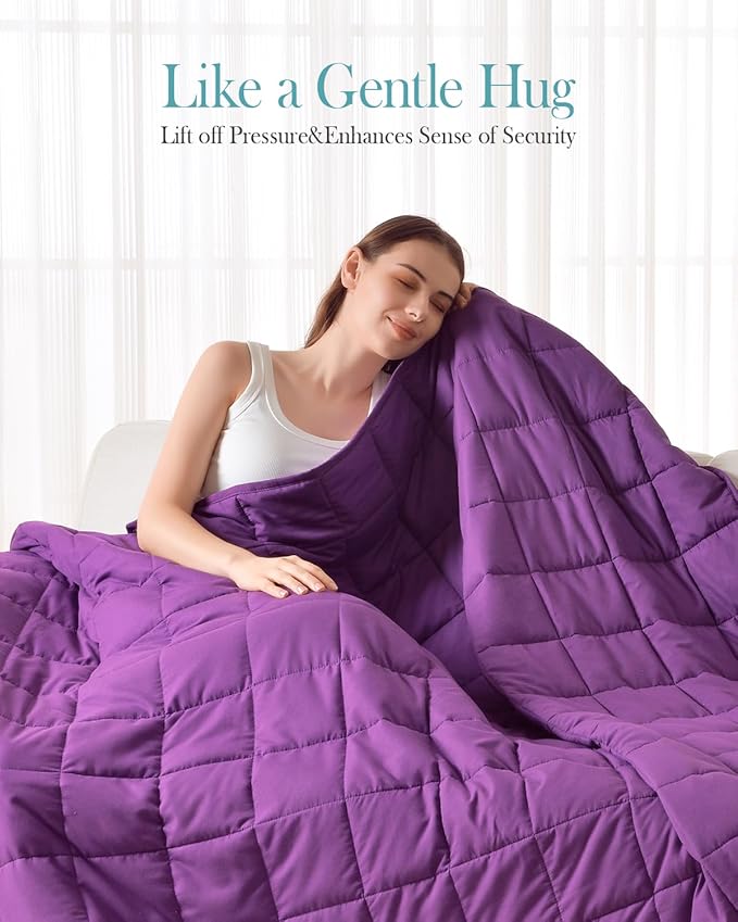 Topblan Weighted Blanket Queen Size 15lbs, Cozy Cooling Weighted Blanket for Adults, Breathable Heavy Microfiber with Glass Beads Warm Blanket for Bed Sofa All Season, 60 x 80 inches, Purple