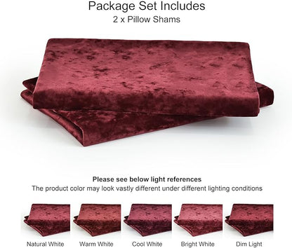 PHF Truly Velvet Pillowcases King Size, No Insert, 2 Pack Ultra Soft Breathable Pillow Shams Covers with Envelope Closure, 20" X 36" Luxury Cozy Warm Fuzzy Flannel, Wine Red