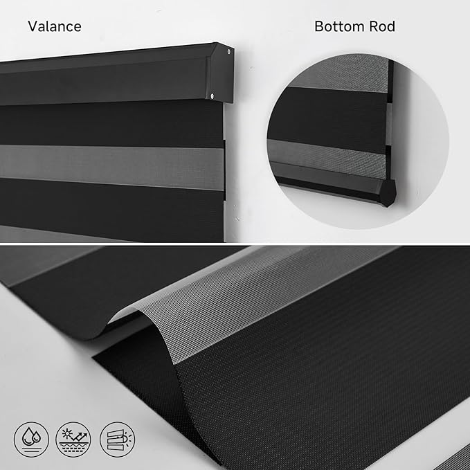 Motorized Zebra Blinds, Cordless Blackout Window Shades with Remote, Custom Dual Layer Smart Roller Shades with Alexa Google Assistant, Automatic Light Filtering Blinds,Luxury Black
