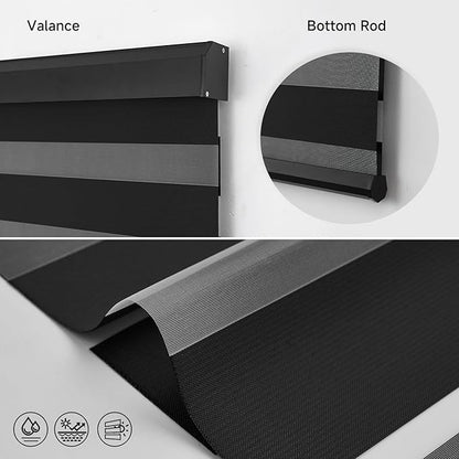 Motorized Zebra Blinds, Cordless Blackout Window Shades with Remote, Custom Dual Layer Smart Roller Shades with Alexa Google Assistant, Automatic Light Filtering Blinds,Luxury Black