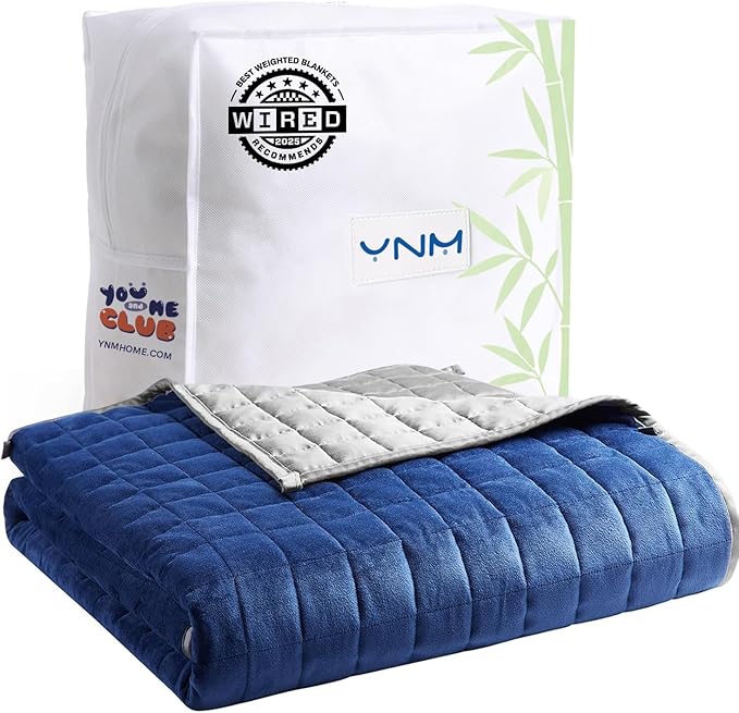 YnM Weighted Blanket, Cooling Rayon & Cozy Velvet, Smallest Compartments with Glass Beads, Ideal for One Person of 160lbs on Queen or King Bed (60x80 Inches, 17 Pounds, Blue/Grey)