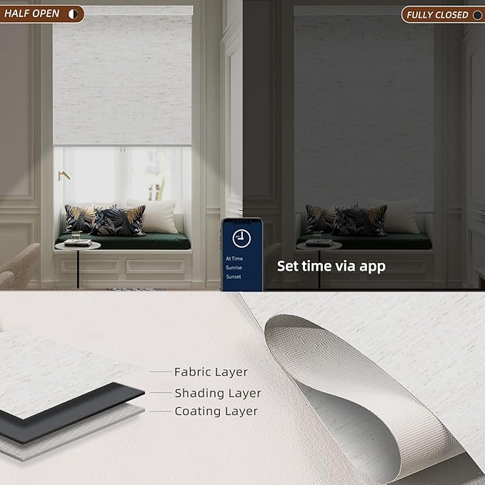 Motorized Blinds Roller Shade with Remote: Canisteo Automatic Smart Blind for Windows 100% Blackout, Electric Blinds Compatible with Alexa/Google Home/Apple Homekit, Customized Size, Linen White
