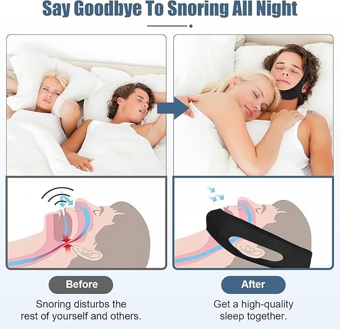 Chin Strap for Sleeping - Anti Snoring Devices - Comfortable Stop Snoring Solution - Adjustable Breathable Sleep Apnea Devices - Simple and Effective Anti Snoring Chin Strap (Black)-GQXBD001