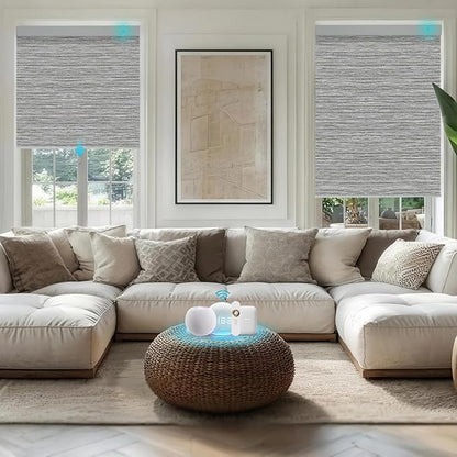 Motorized Blinds with Remote, Smart Blind Roller Shades Compatible with Alexa, Durable Rechargeable Battery Solar Power Electric Window Blinds Motorized Shades Customized Size (Luxury-Grey)