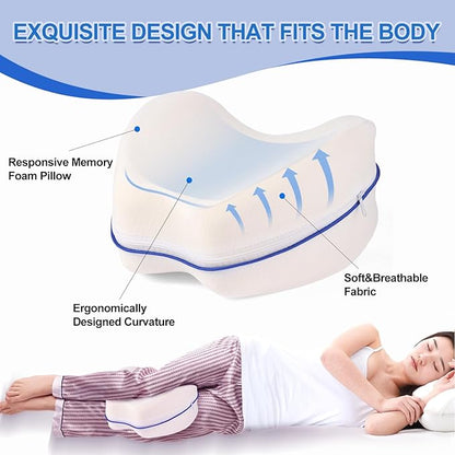 Knee and Leg Memory Foam Pillow for Side Sleepers, Ergonomic Support for Back, Hips, Knees, Joints, Nerves and Muscle Discomfort Relief (White)
