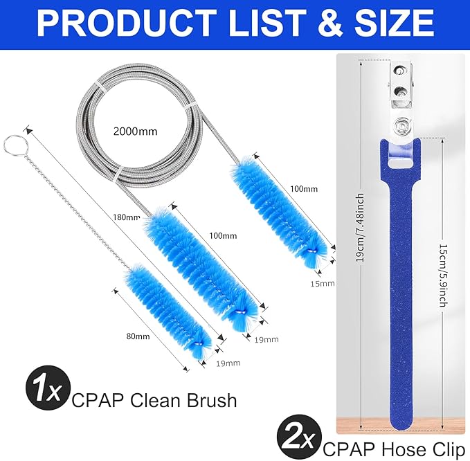 CPAP Cleaner and Hose Brush Kit Professional CPAP Cleaning Brushes Set with Flexible Hose Brush, Mask Brush and Adapter Brush, Safe Deep Clean for CPAP Machine Hose, Mask, Tube Connectors, Tank
