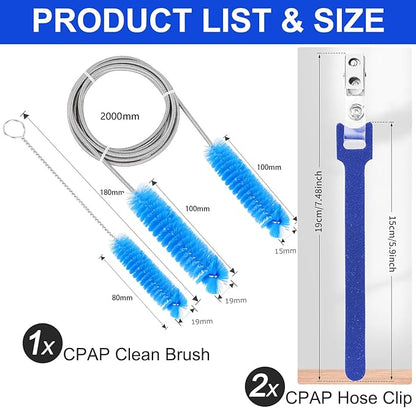 CPAP Cleaner and Hose Brush Kit Professional CPAP Cleaning Brushes Set with Flexible Hose Brush, Mask Brush and Adapter Brush, Safe Deep Clean for CPAP Machine Hose, Mask, Tube Connectors, Tank