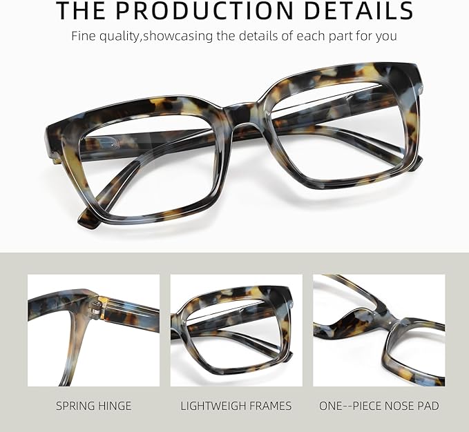 XVXV Reading Glasses for Women Men - Blue Light Blocking Readers Oversize Oprah Square Anti Glare/Eyestrain Spring Hinge