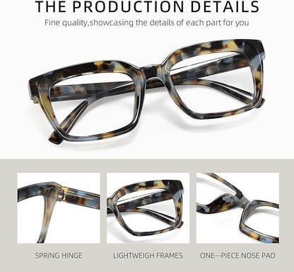 XVXV Reading Glasses for Women Men - Blue Light Blocking Readers Oversize Oprah Square Anti Glare/Eyestrain Spring Hinge