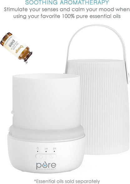 Pure Enrichment PureSpa Zen Cordless Essential Oil Diffuser & Light - Portable Travel-Friendly Aroma Diffuser Lasts 7.5 Hrs, Optional Mood Light, 2 Mist Settings, Optional Timer, & Auto Shut-Off