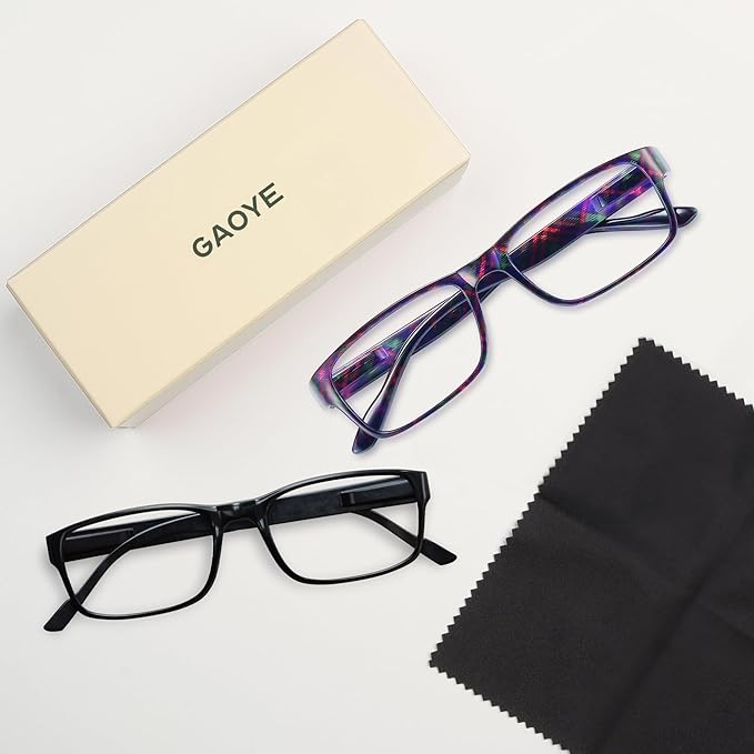 Gaoye 2-Pack of Reading Glasses - Blue-Light Filter, UV Protection - Readers with Rectangle Frames