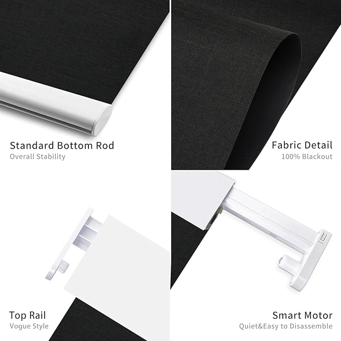Smart Motorized Blinds with Remote Control, Blackout Roller Shades, Custom Smart Blinds with Valance, Cordless Electric Window Blinds & Automatic Shades (Black,34" Wx72 H)