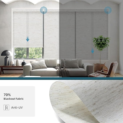 Motorized Light Filtering Roll Shades Work with HomeKit, 70% Blackout Automatic Blinds for Windows, Smart Shades with Remote, APP/Voice Control, Smart Home Motorized Blinds,Linen White