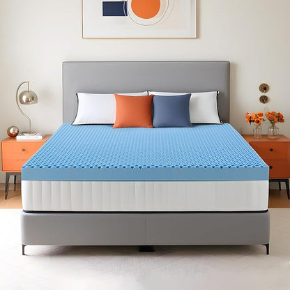 2 Inch Full Size Mattress Topper Memory Foam Mattress Topper Full Egg Crate Foam with Cooling Gel, Plush Feel Breathable Pressure Relief Matress Pad for Bedroom, College, RV, Cooling Blue