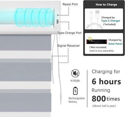 Changshade Smart Motorized Zebra Blinds Remote Control for Indoor Door Windows Blackout, Room Darkening Custom Size Shades Electric Power Automatic Work with Alexa,Google Home,Apple Homekit,Dark Grey